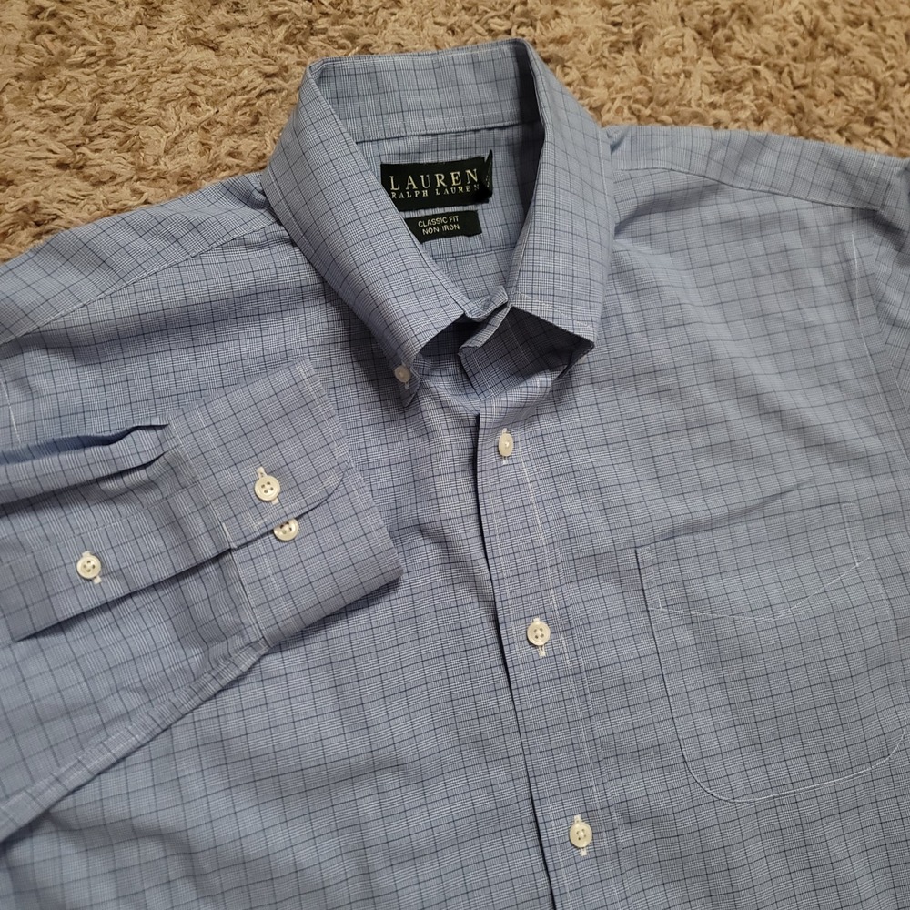 Lauren‎ Ralph Lauren Dress Shirt Mens 16 32/33 Blue Classic Fit Non Iron Cotton